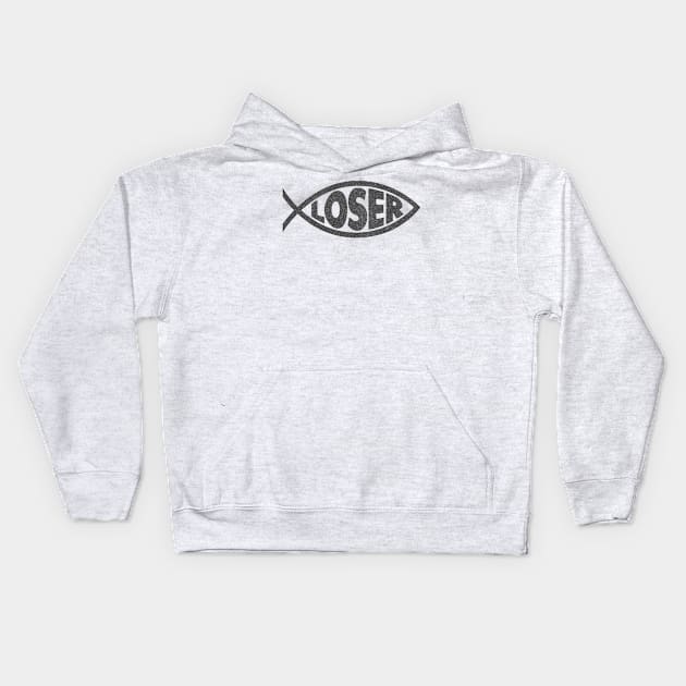 'Loser' Slacker 90s Jesus fish (Black) Kids Hoodie by DankFutura